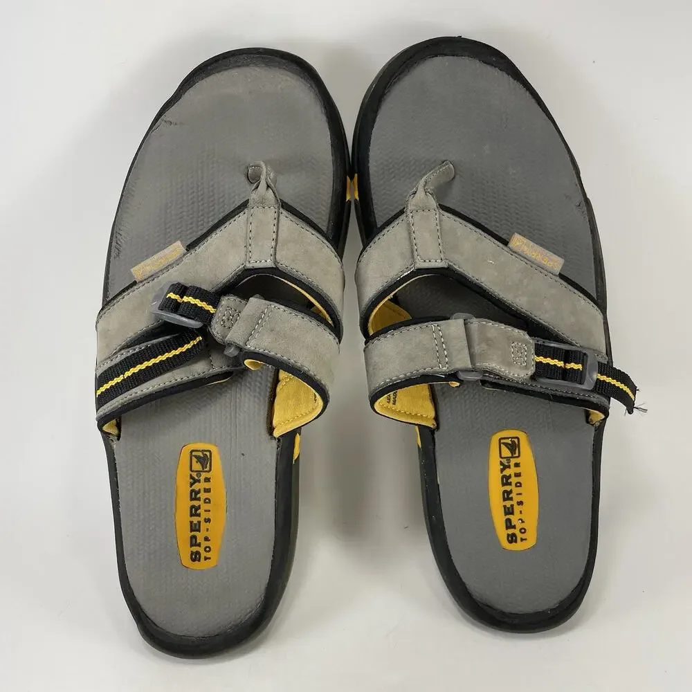 Sperry Top-Sider Santa Cruz Grey Leather Flip Flops Thong Sandals Mens Size 10